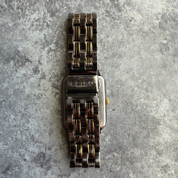 Vintage Seiko Watch Two Tone Black Dial Date Rectangle V739-5B19 *Needs Battery* - Picture 3 of 5